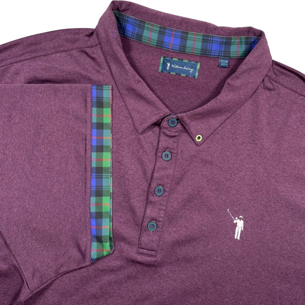 William Murray Golf Polo Shirt 3XL Purple Heathered Plaid Family Tie Performance